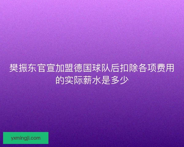 樊振东官宣加盟德国球队后扣除各项费用的实际薪水是多少