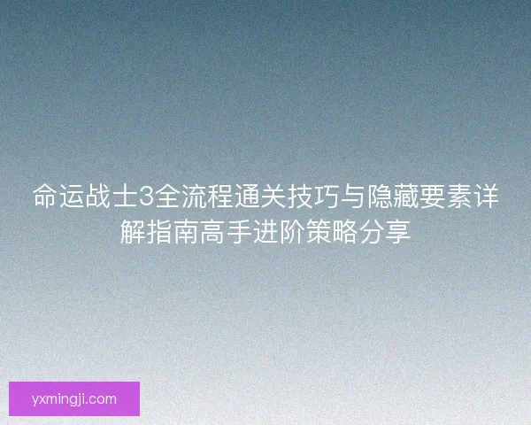 命运战士3全流程通关技巧与隐藏要素详解指南高手进阶策略分享